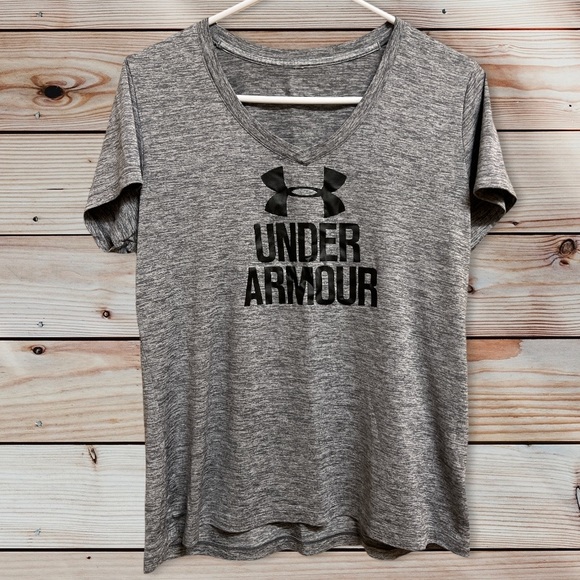 Under Armour Tops - Under Armour UA Gray Black Heat Gear V Neck T-Shirt Tee Womens Large